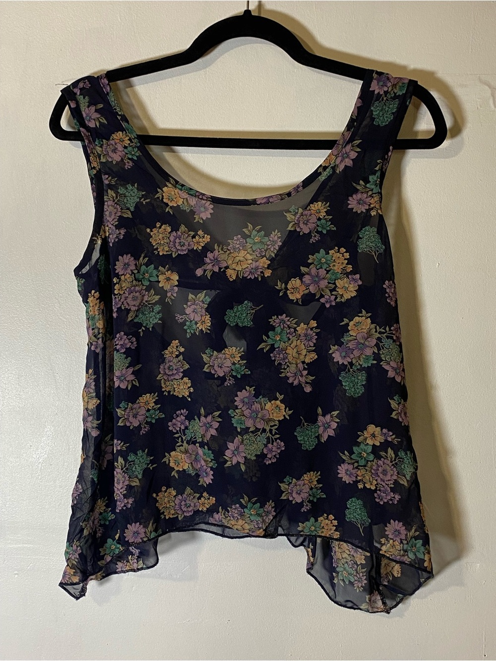 Dark Floral Coquette Fairycore Sheer Tie Back Crop Chiffon Top Size Romantic S